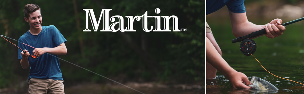 Martin Complete Fly Fishing Combo with 6-Piece Custom Fly Tackle Assortment 8'0" Rod & Size 5/6 Reel The most complete fly outfit in the marketplace. Martin 5/6 rim-control fly reel, 3-piece 8' 5/6-weight rod and a custom fly assortment. Martin has long been a firmly-anchored rock in the river of fly fishing, introducing thousands of anglers to this rapidly-growing sport. Included with this combo is the booklet, “Fly Fishing: Getting Started”. In the booklet you will find tips on how to cast, how to tie knots, and basic care for your equipment. Rod Features Durable Fiberglass Rod Comfortable EVA Handle Action: Moderate Rod Weight (lbs): 5-6 Pieces: 3